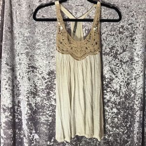 Sleeveless Strap Top w/ Crochet Gold Neckline